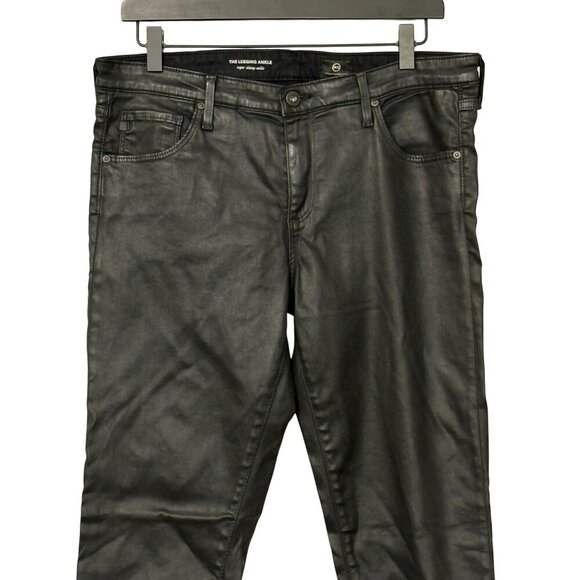 AG Adriano Goldschmied The Legging Ankle Super Skinny Jean Black Coated Size 32R - Picture 2 of 8